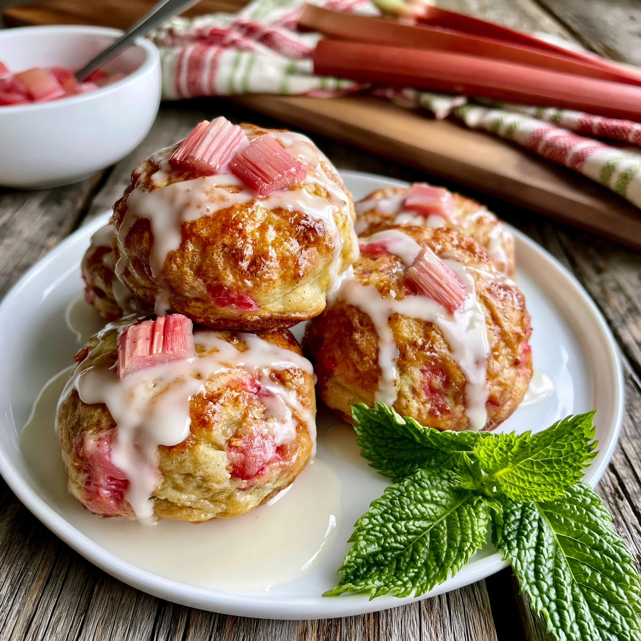 Baked Rhubarb Fritters Recipe with Sweet Glaze