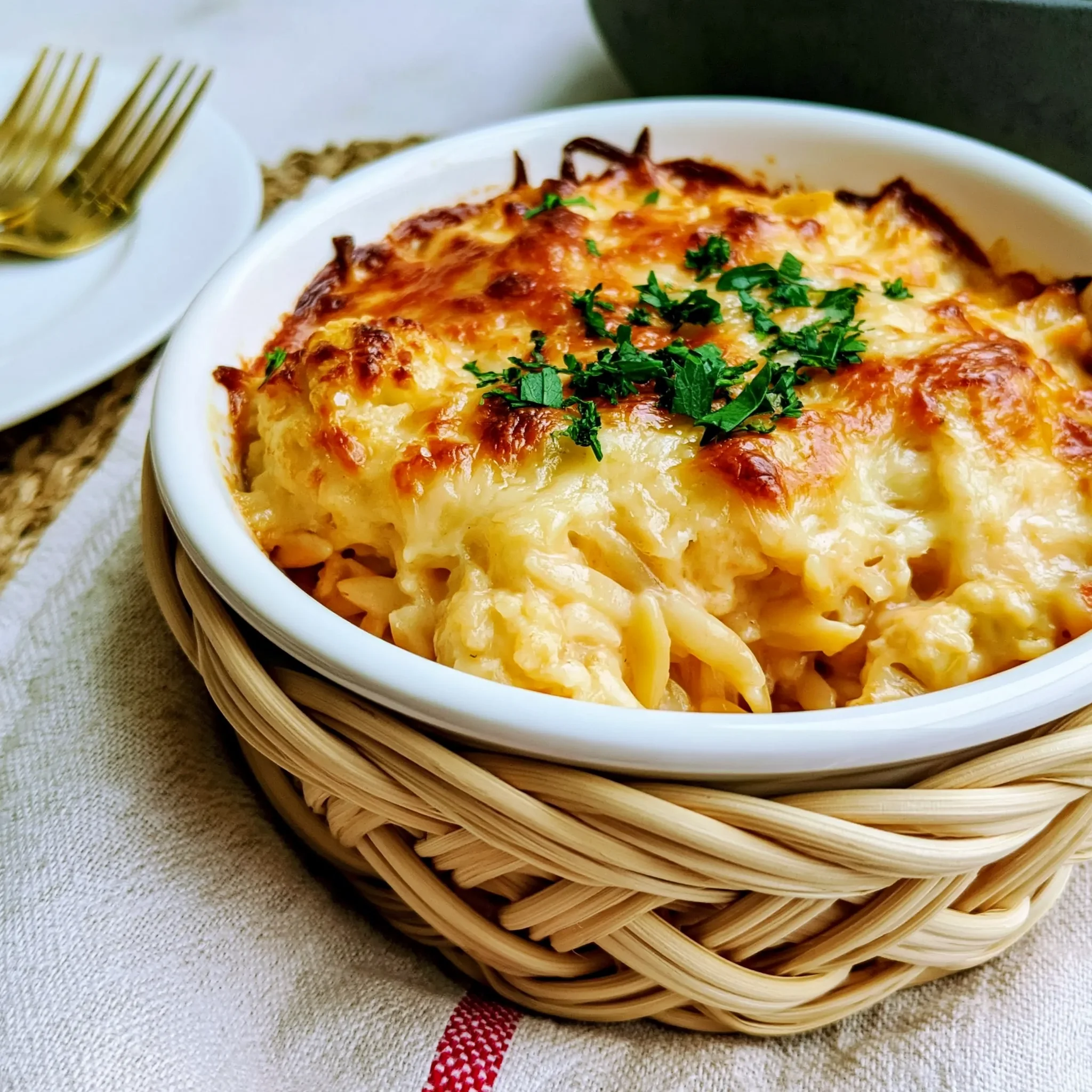 Buffalo Cauliflower Cheesy Orzo Bake Recipe