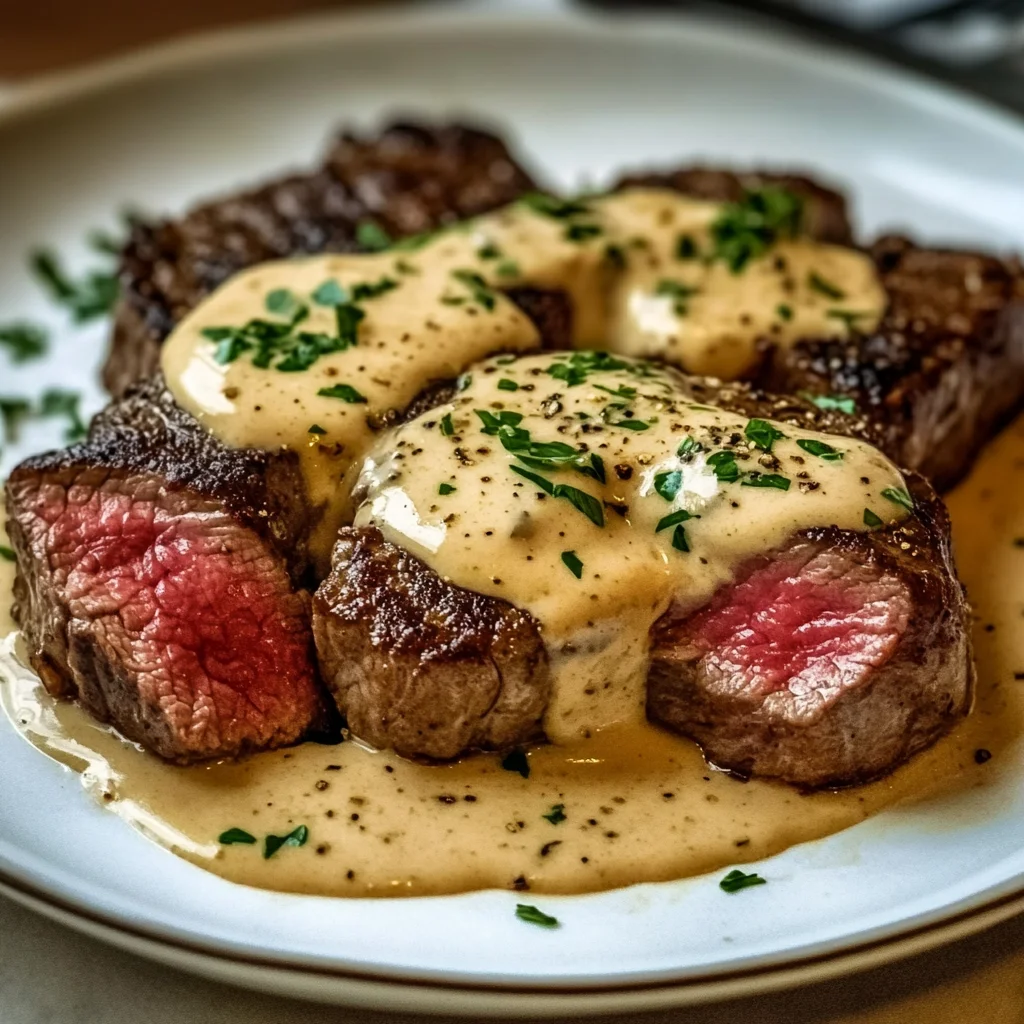 Juicy Steak with Creamy Garlic Sauce Recipe