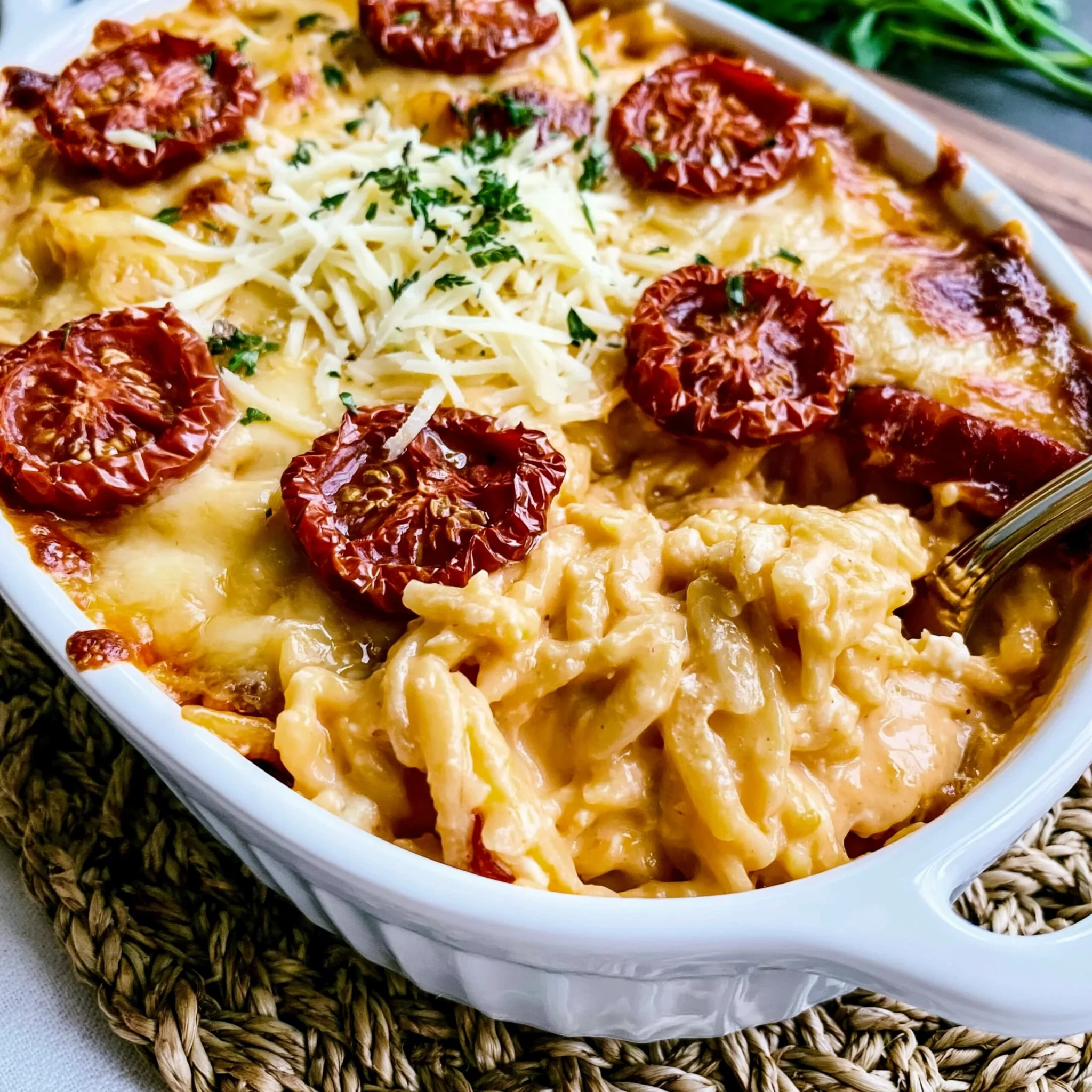 Roasted Red Pepper & Goat Cheese Orzo Bake Recipe