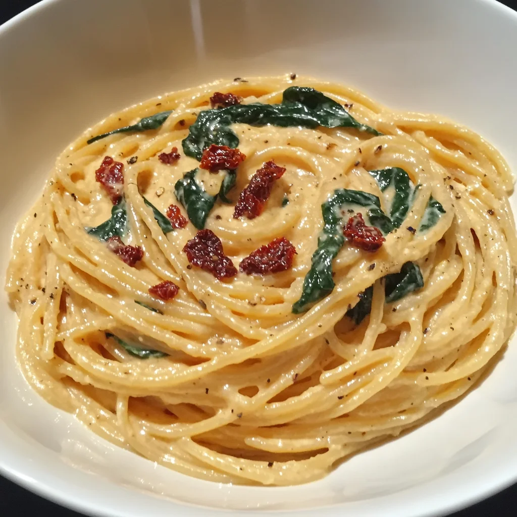 Spaghetti and Spinach with Sun-Dried Tomato Cream Sauce Recipe