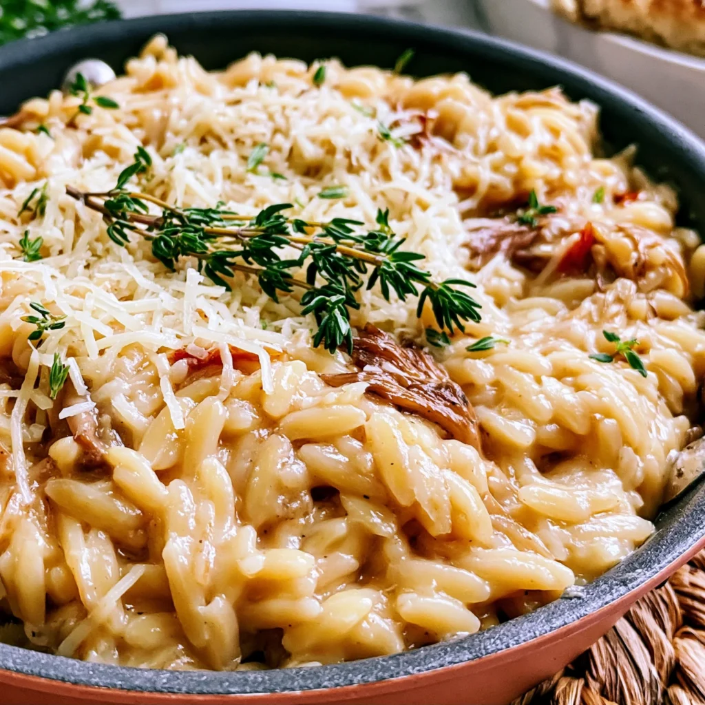 Wild Mushroom and Thyme Cheesy Orzo Recipe