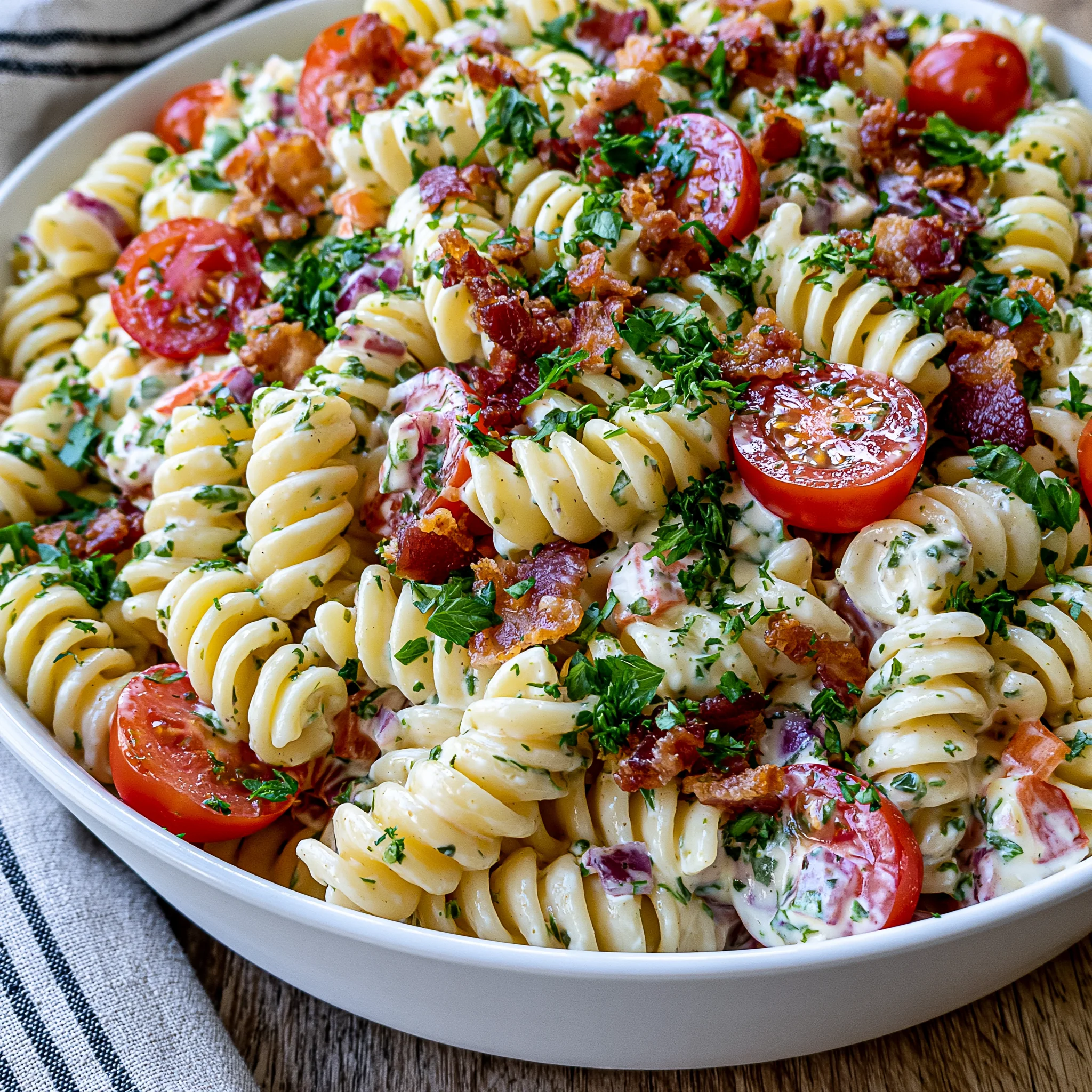 Creamy Pasta Salad with Crispy Bacon and Fresh Herbs Recipe