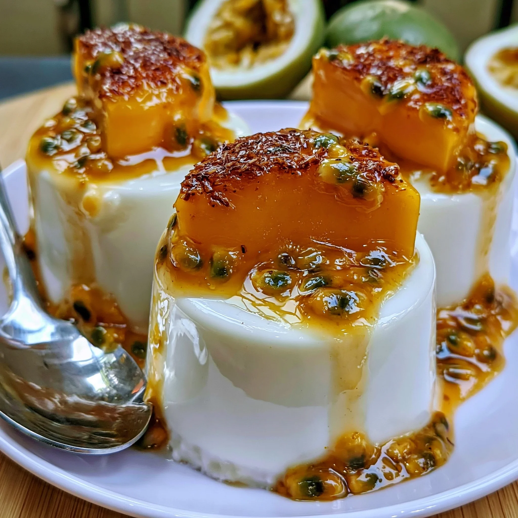 Dairy-Free Mango Coconut Panna Cotta Recipe with Passion Fruit Drizzle