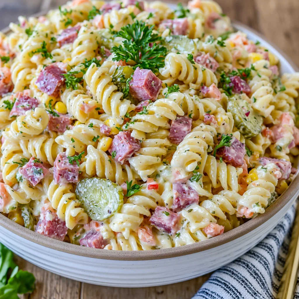 Ham & Pickle Pasta Salad Recipe (Quick and Easy!)