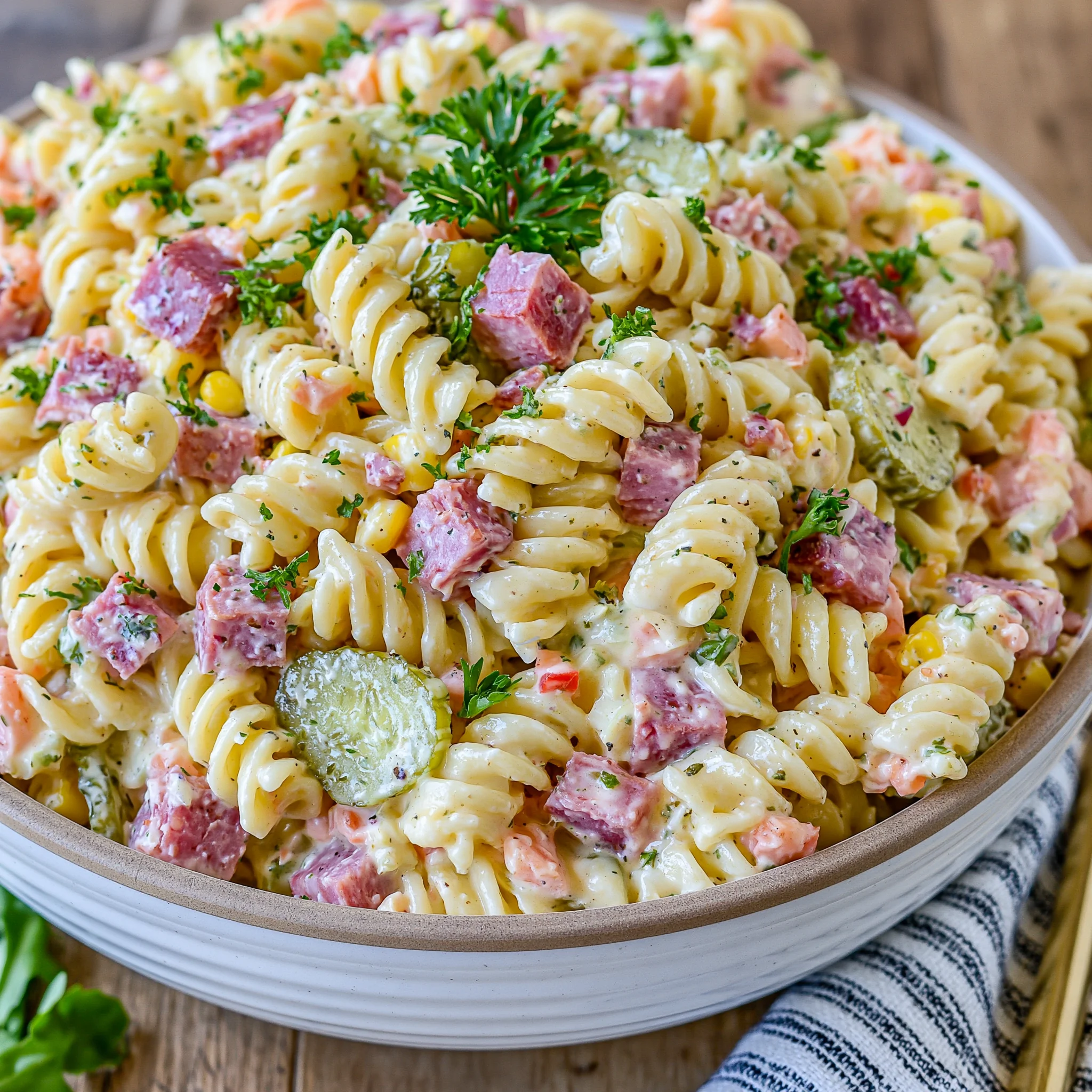 Ham & Pickle Pasta Salad Recipe (Quick and Easy!)