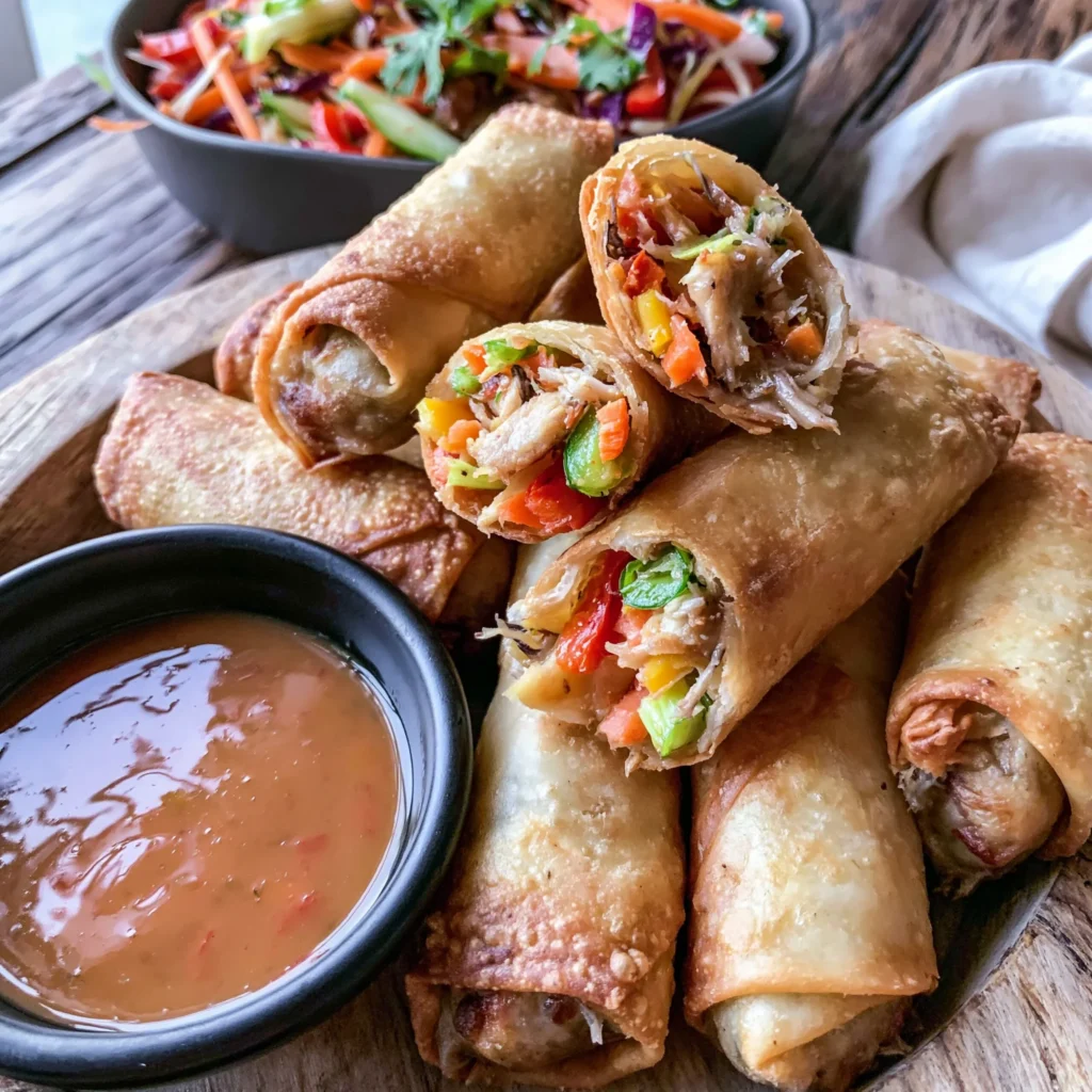 Healthy Air Fryer Chicken and Veggie Spring Rolls Recipe with Peanut Sauce