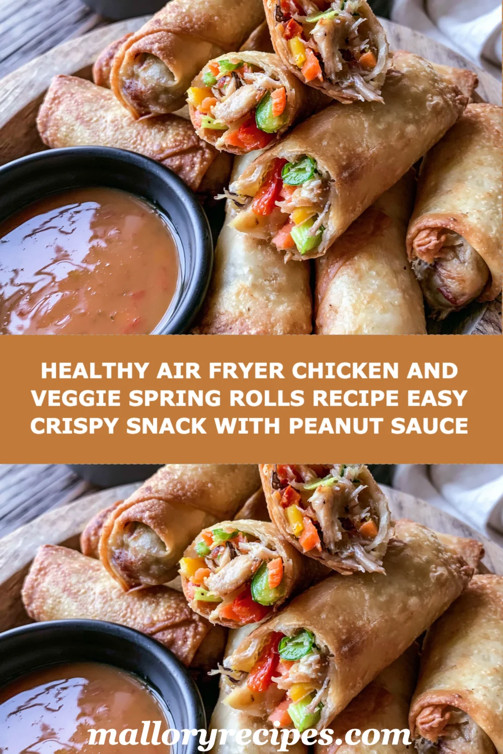 Crispy Healthy Air Fryer Chicken and Veggie Spring Rolls with Peanut Sauce Recipe!